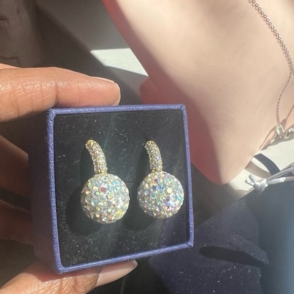 18K Gold Plated Hoop Huggies with AB swarovski  beads - Picture 6 of 10